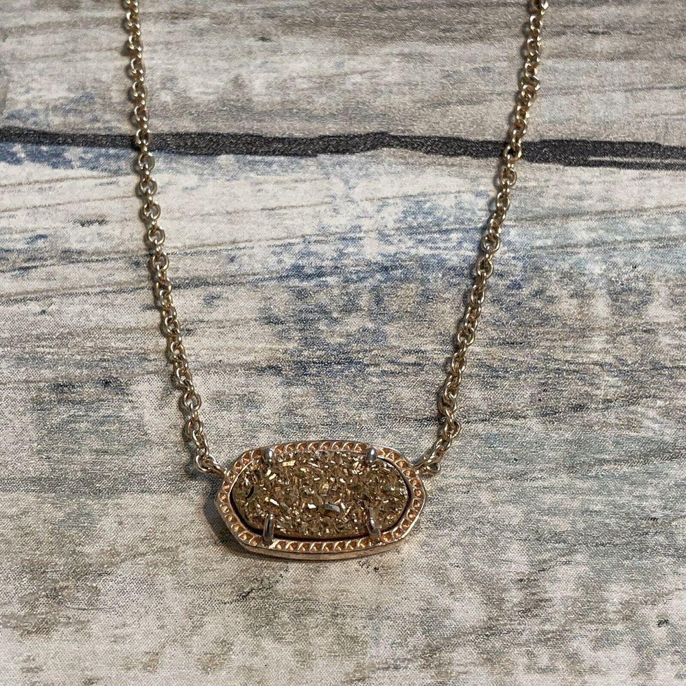 Kendra Scott‎ Elisa Gold Pendant Necklace Gold Drusy NWOT 16" Chain